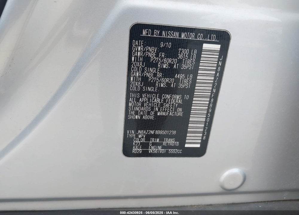2011 INFINITI QX56 VIN: JN8AZ2NF8B9501238