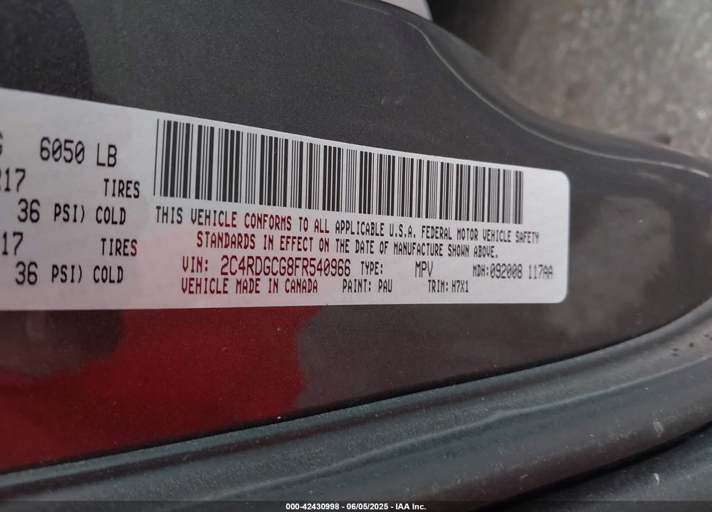 2015 DODGE GRAND CARAVAN SXT VIN: 2C4RDGCG8FR540966