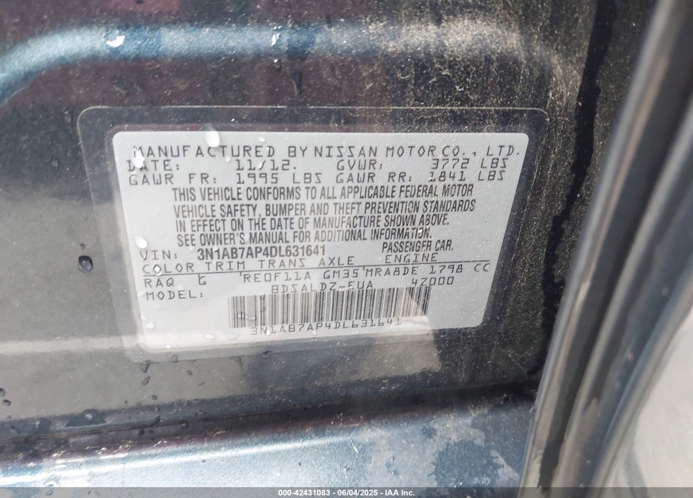 2013 NISSAN SENTRA VIN: 3N1AB7AP4DL631641