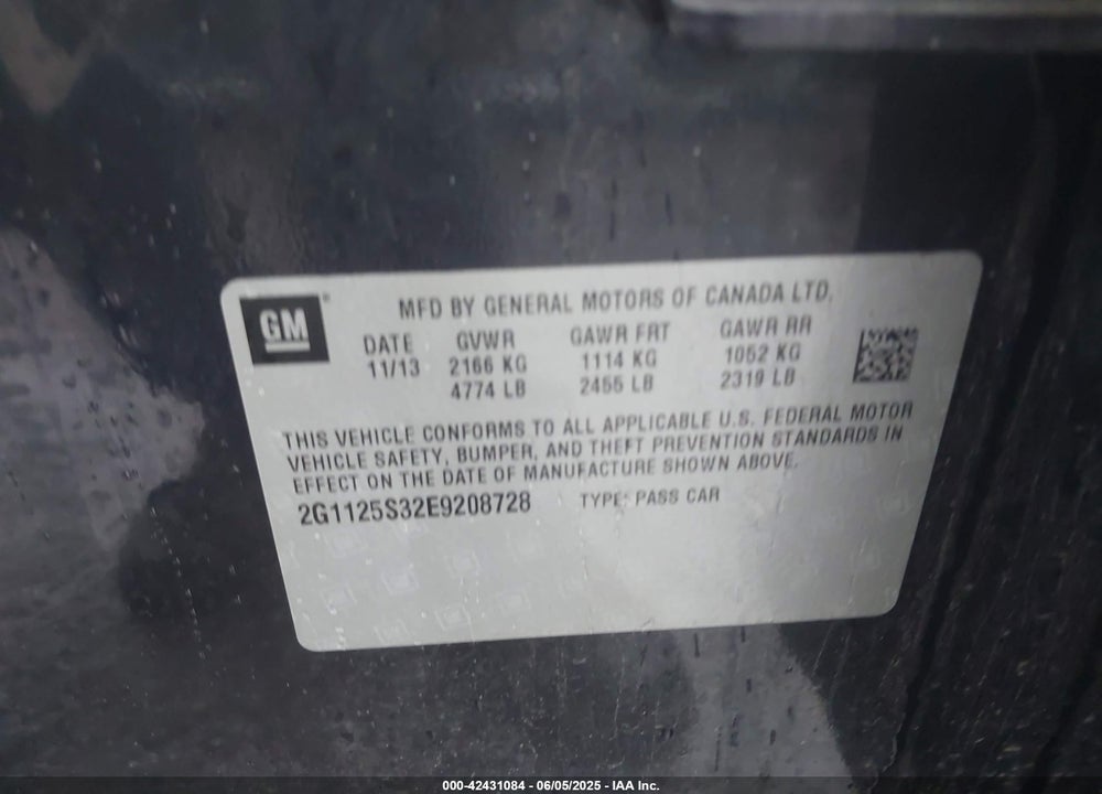 2014 CHEVROLET IMPALA VIN: 2G1125S32E9208728