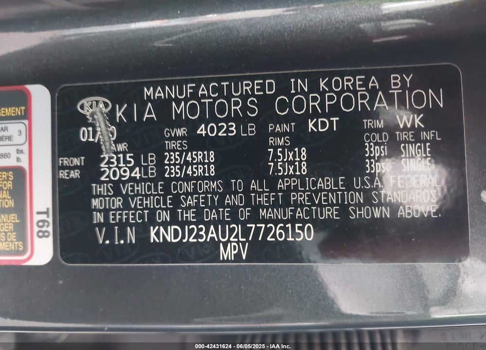 2020 KIA SOUL VIN: KNDJ23AU2L7726150