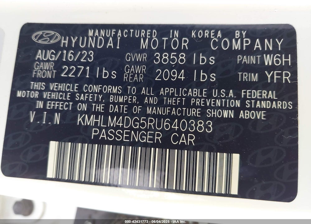 2024 HYUNDAI ELANTRA VIN: KMHLM4DG5RU640383