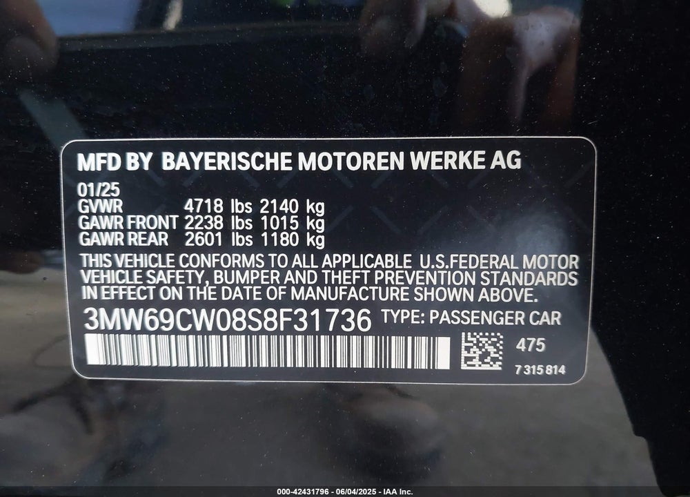 2025 BMW 3 SERIES 330I VIN: 3MW69CW08S8F31736