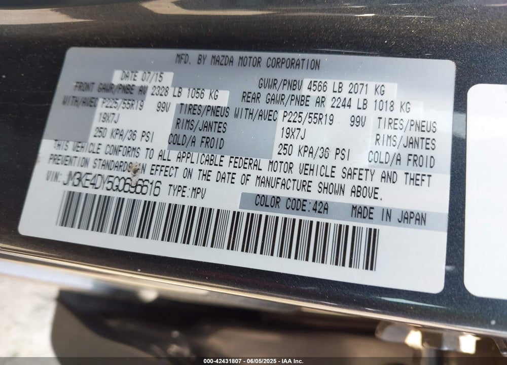 2016 MAZDA CX-5 VIN: JM3KE4DY5G0696616
