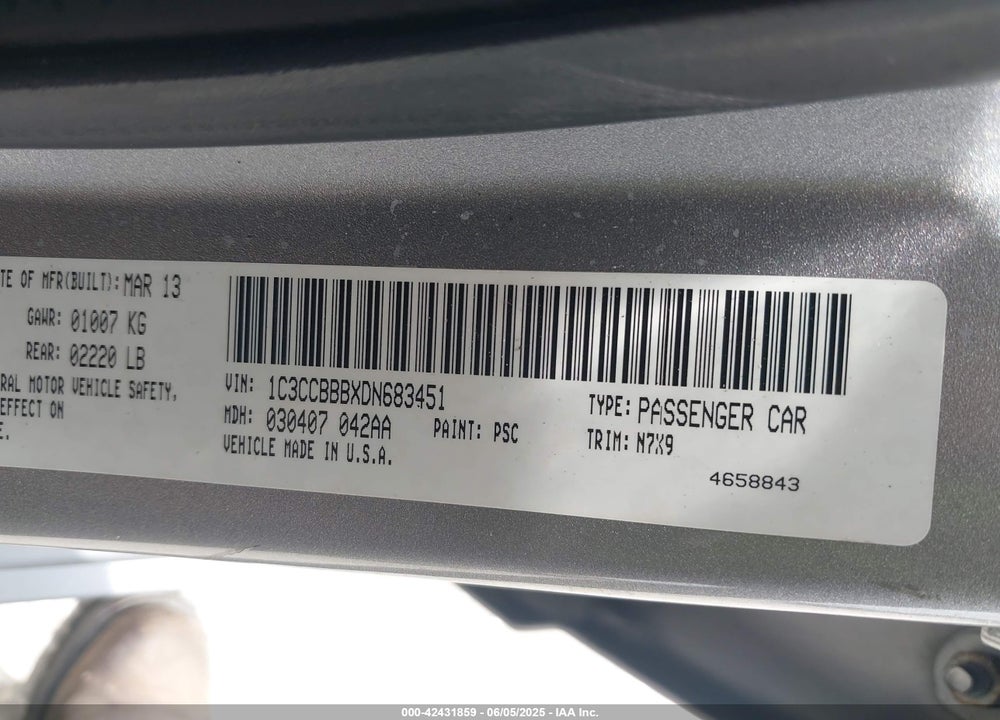 2013 CHRYSLER 200 VIN: 1C3CCBBBXDN683451