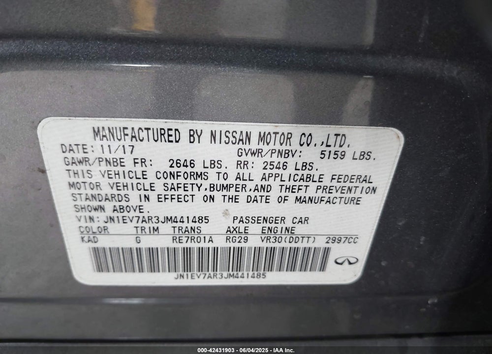 2018 INFINITI Q50 VIN: JN1EV7AR3JM441485