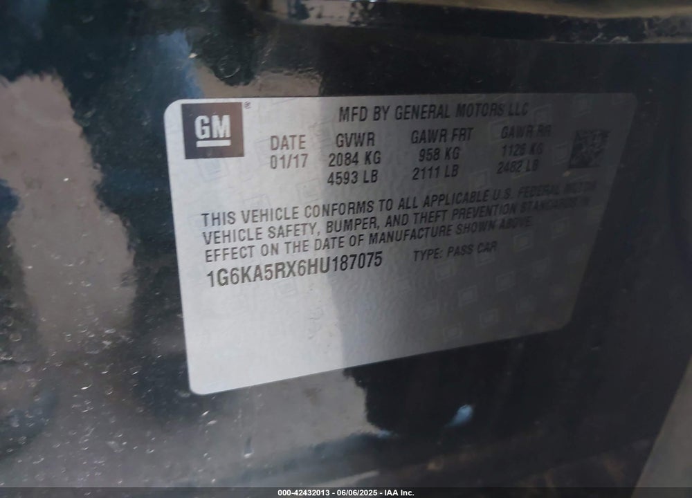 2017 CADILLAC CT6 VIN: 1G6KA5RX6HU187075