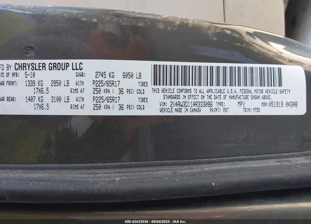 2010 VOLKSWAGEN ROUTAN SE VIN: 2V4RW3D11AR333086