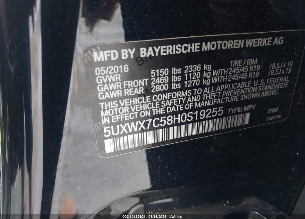 2017 BMW X3 VIN: 5UXWX7C58H0S19255