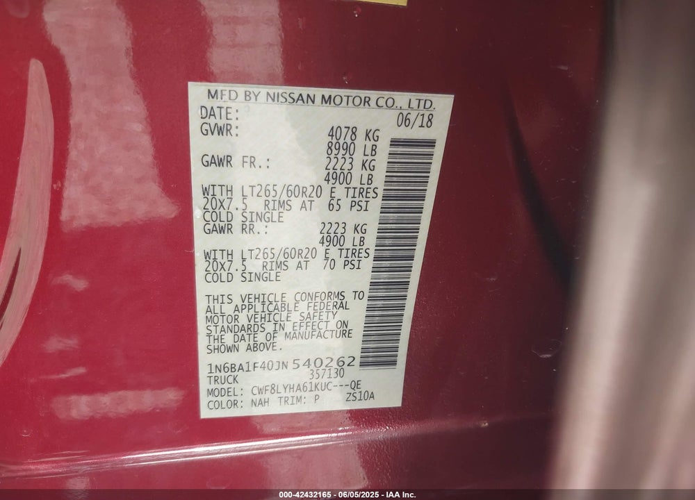 2018 NISSAN TITAN XD VIN: 1N6BA1F40JN540262