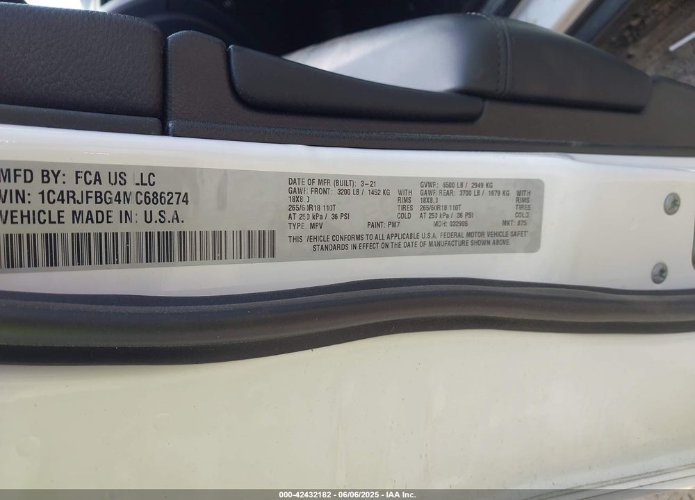2021 JEEP GRAND CHEROKEE VIN: 1C4RJFBG4MC686274