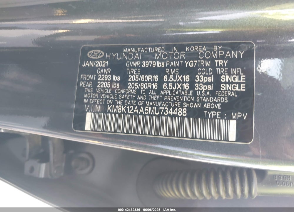 2021 HYUNDAI KONA SE VIN: KM8K12AA5MU734488