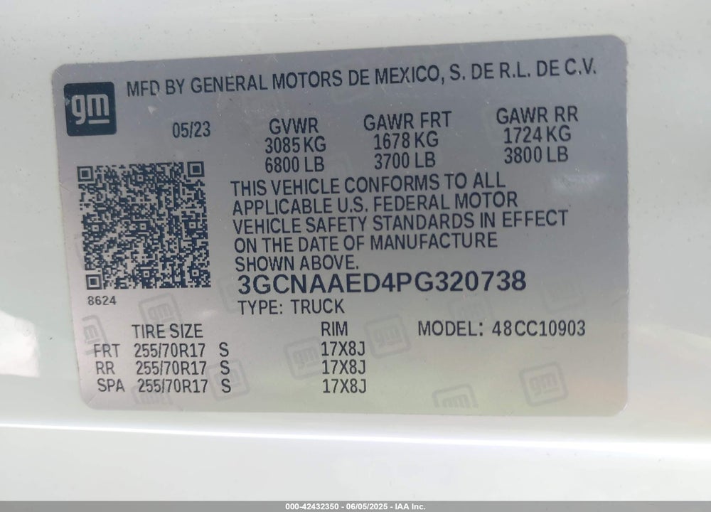 2023 CHEVROLET SILVERADO 1500 2WD LONG BED WT VIN: 3GCNAAED4PG320738