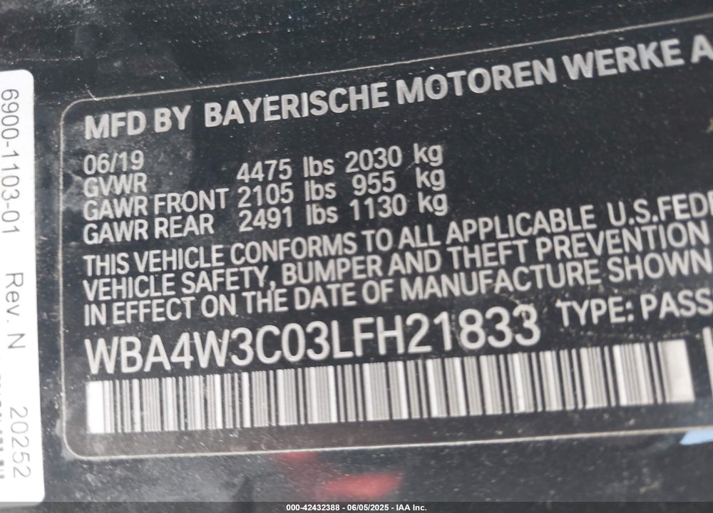2020 BMW 430I VIN: WBA4W3C03LFH21833