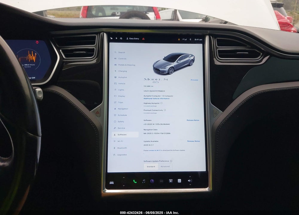 2015 TESLA MODEL S VIN: 5YJSA1H11FFP68833