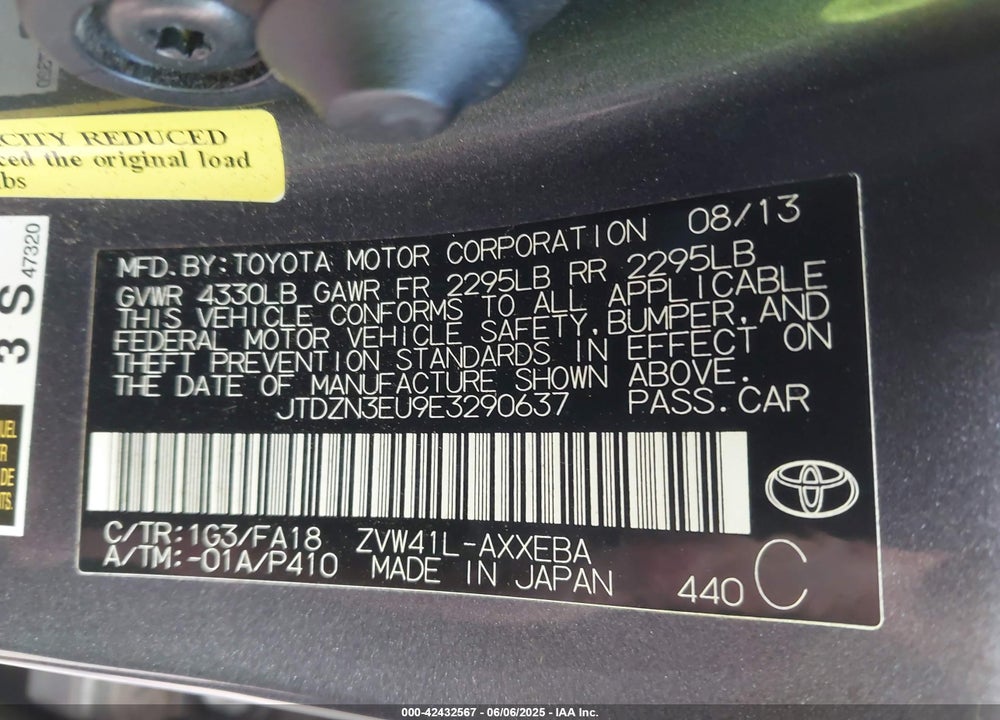 2014 TOYOTA PRIUS V VIN: JTDZN3EU9E3290637