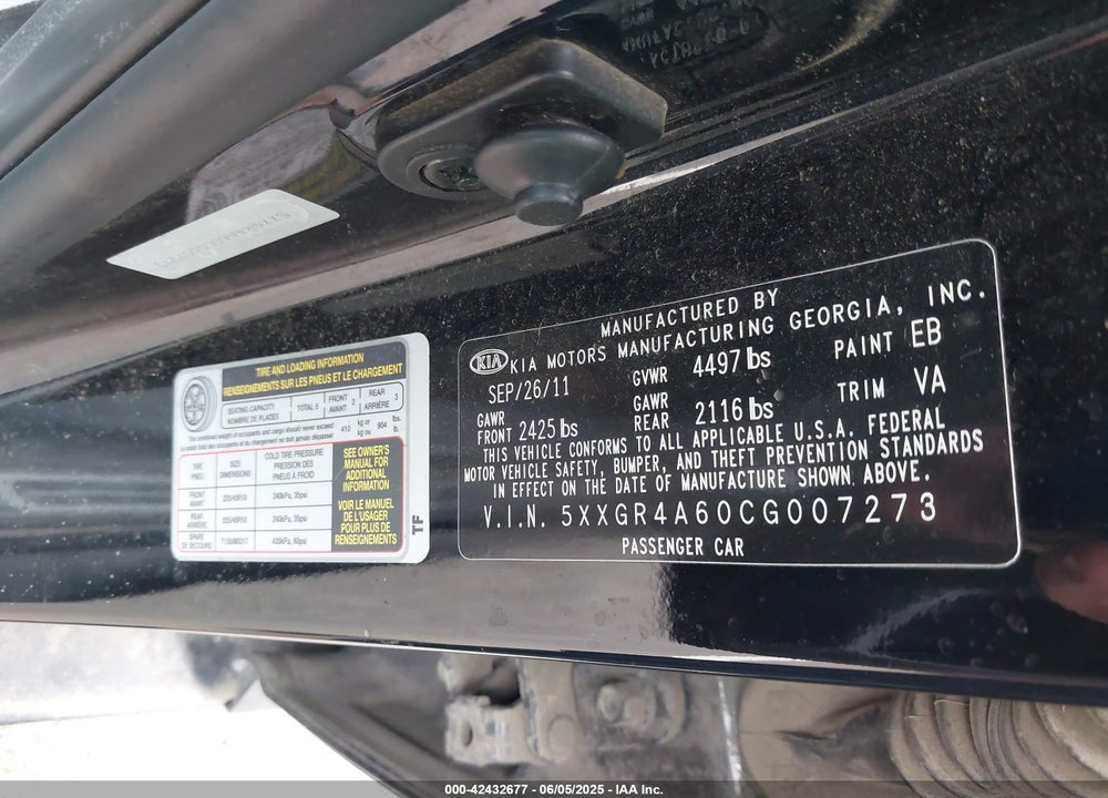 2012 KIA OPTIMA SX VIN: 5XXGR4A60CG007273