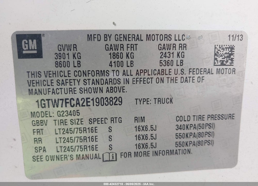 2014 GMC SAVANA 2500 VIN: 1GTW7FCA2E1903829