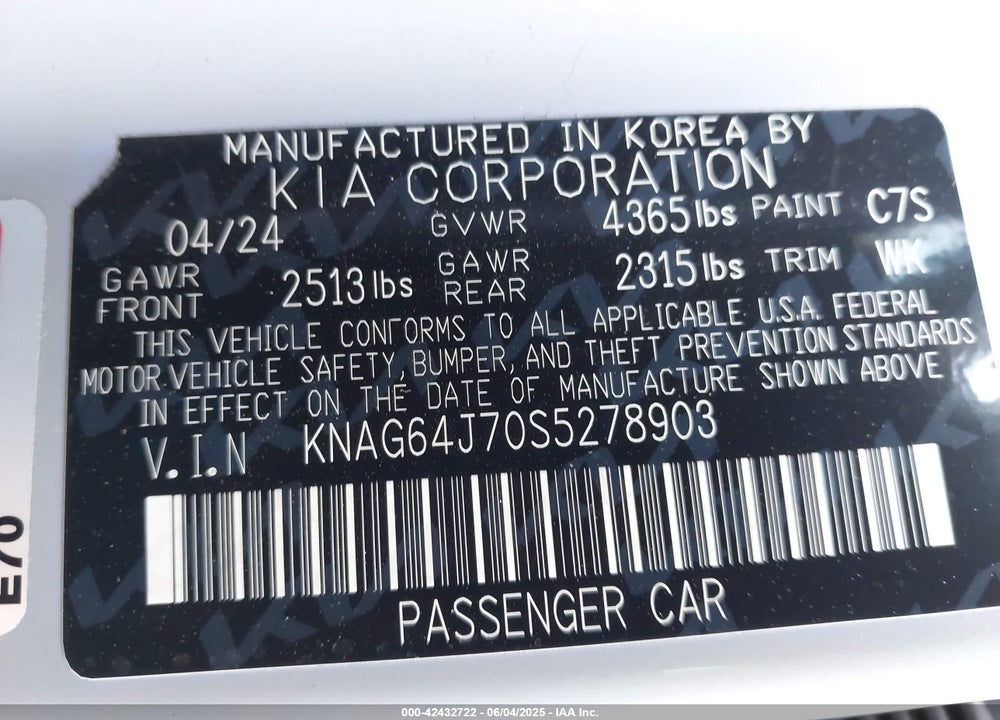 2025 KIA K5 VIN: KNAG64J70S5278903