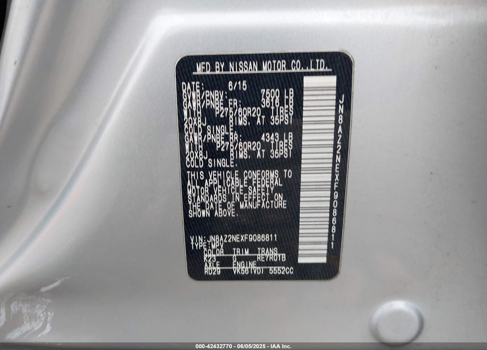 2015 INFINITI QX80 VIN: JN8AZ2NEXF9086811