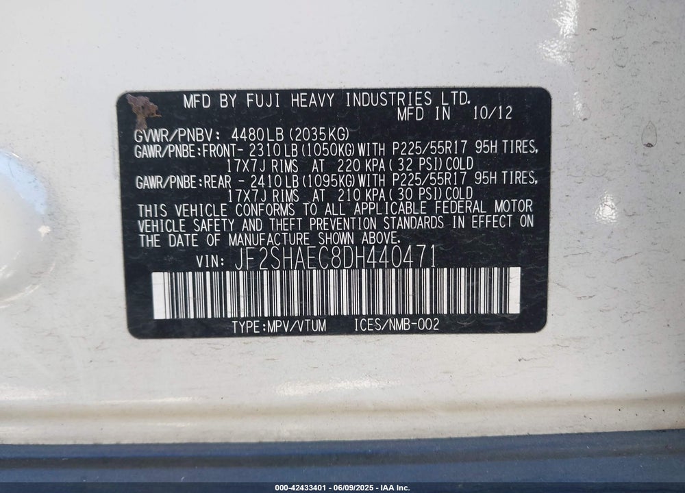 2013 SUBARU FORESTER 2.5X LIMITED VIN: JF2SHAEC8DH440471
