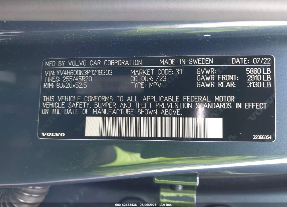 2023 VOLVO XC60 RECHARGE PLUG-IN HYBRID T8 PLUS BRIGHT THEME VIN: YV4H60DN3P1219303