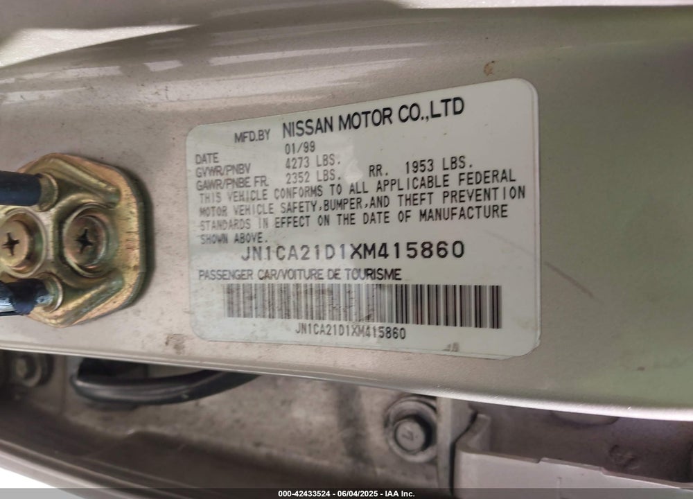 1999 NISSAN MAXIMA GLE/GXE/SE/SE-L VIN: JN1CA21D1XM415860
