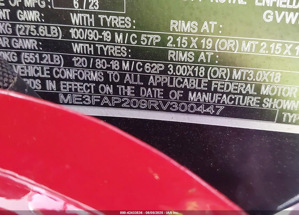 2024 ROYAL ENFIELD MOTORS CLASSIC 350 VIN: ME3FAP209RV300447