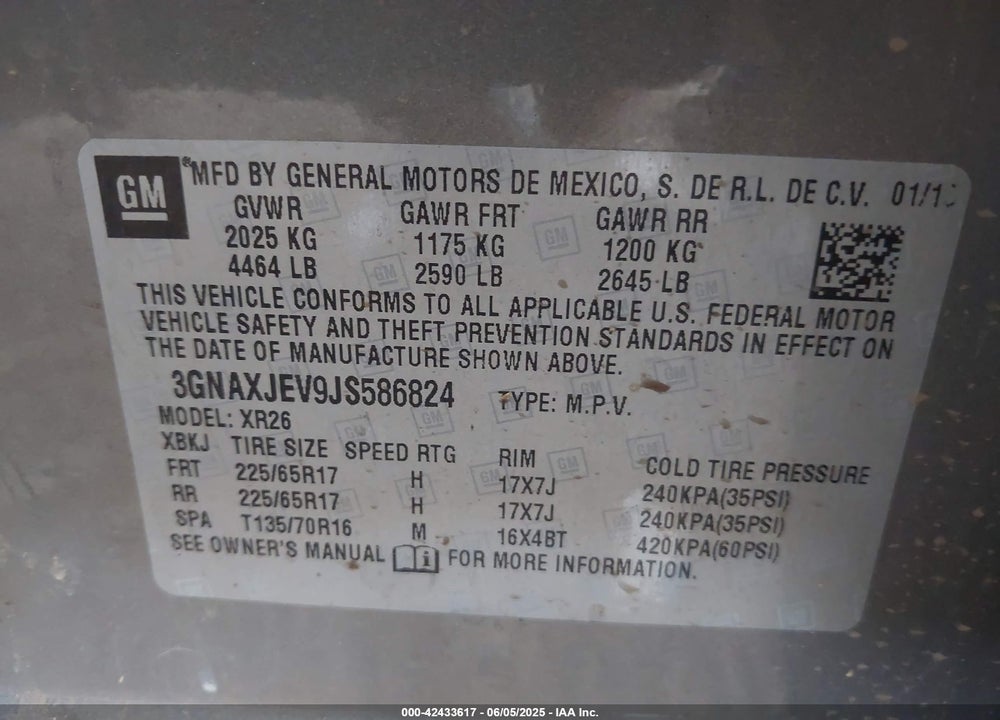 2018 CHEVROLET EQUINOX VIN: 3GNAXJEV9JS586824