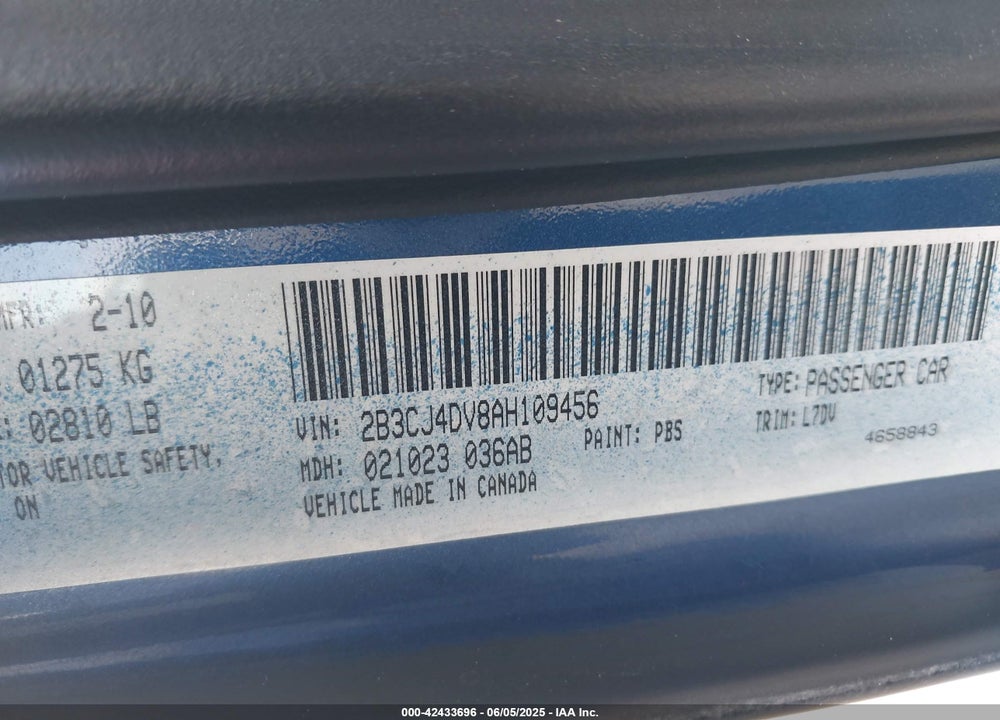 2010 DODGE CHALLENGER SE VIN: 2B3CJ4DV8AH109456