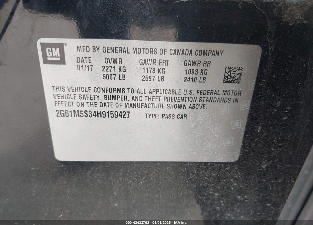 2017 CADILLAC XTS VIN: 2G61M5S34H9159427