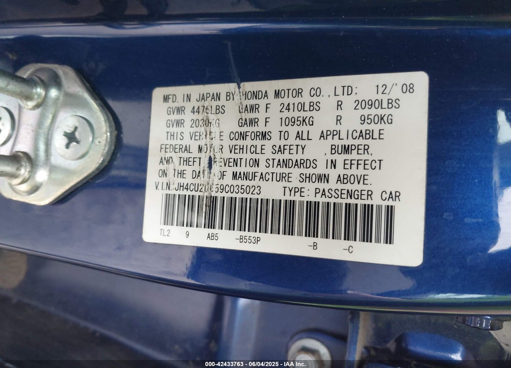 2009 ACURA TSX VIN: JH4CU26659C035023