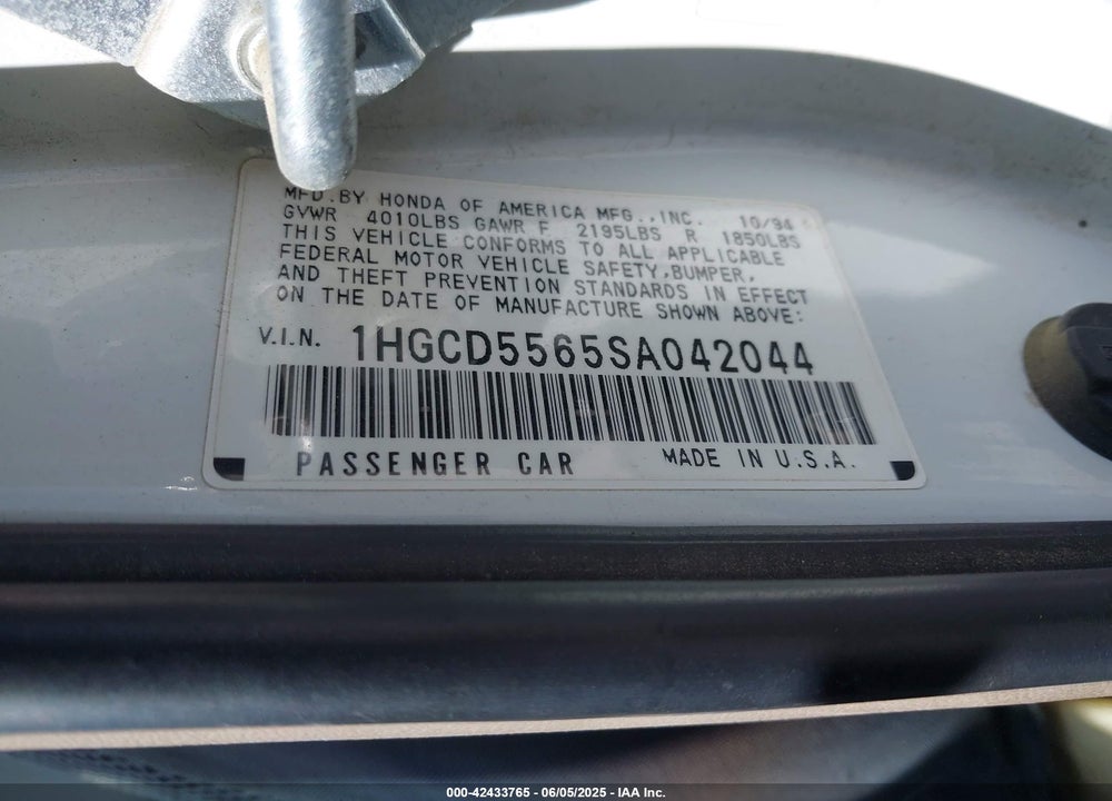 1995 HONDA ACCORD EX VIN: 1HGCD5565SA042044