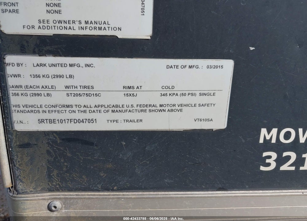 2015 OTHER --- VIN: 5RTBE1017FD047051