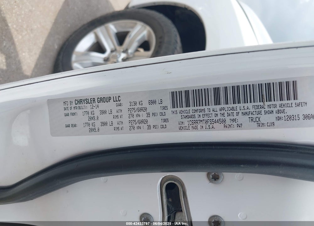 2015 RAM 1500 VIN: 1C6RR7MT0FS544500