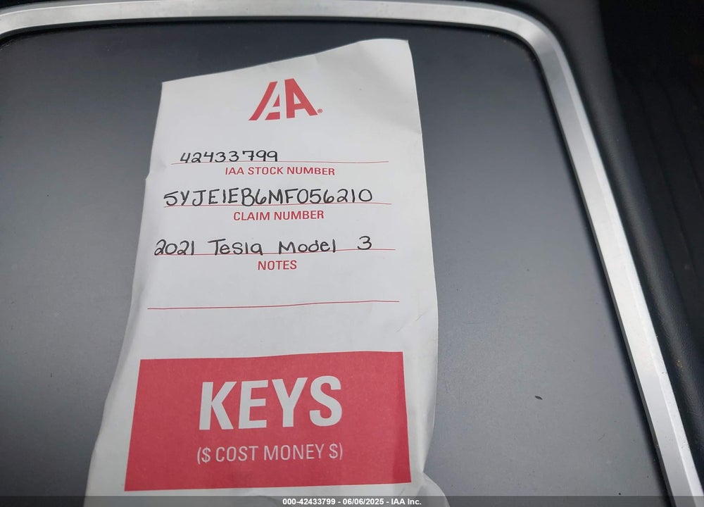 2021 TESLA MODEL 3 VIN: 5YJ3E1EB6MF056210