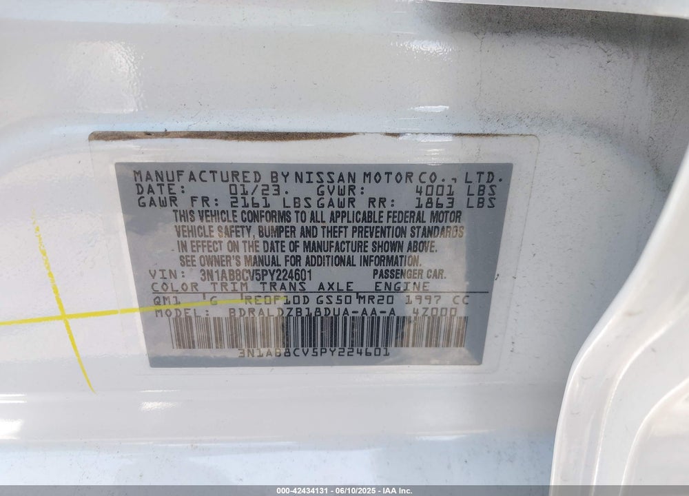2023 NISSAN SENTRA VIN: 3N1AB8CV5PY224601