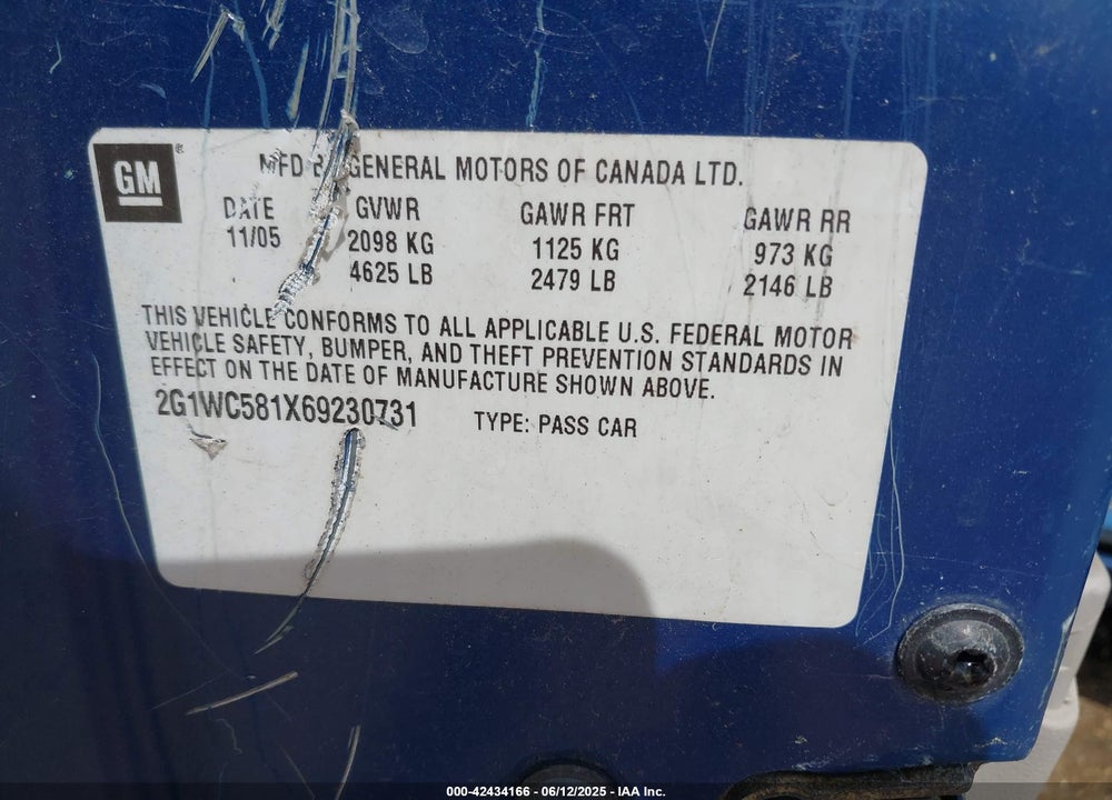 2006 CHEVROLET IMPALA LT VIN: 2G1WC581X69230731