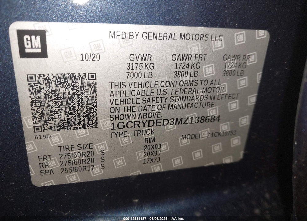 2021 CHEVROLET SILVERADO 1500 4WD DOUBLE CAB STANDARD BED LT VIN: 1GCRYDED3MZ138684