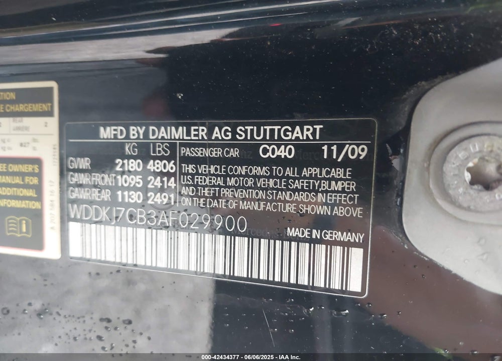 2010 MERCEDES-BENZ E 550 VIN: WDDKJ7CB3AF029900