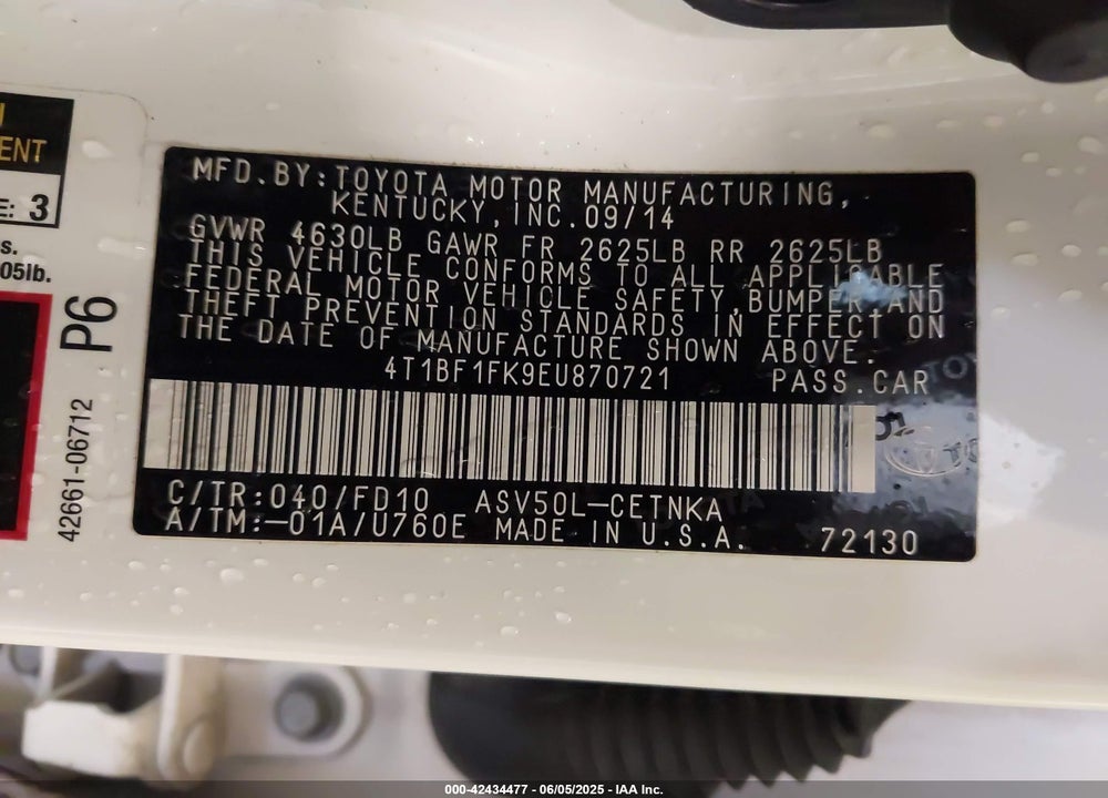 2014 TOYOTA CAMRY LE VIN: 4T1BF1FK9EU870721