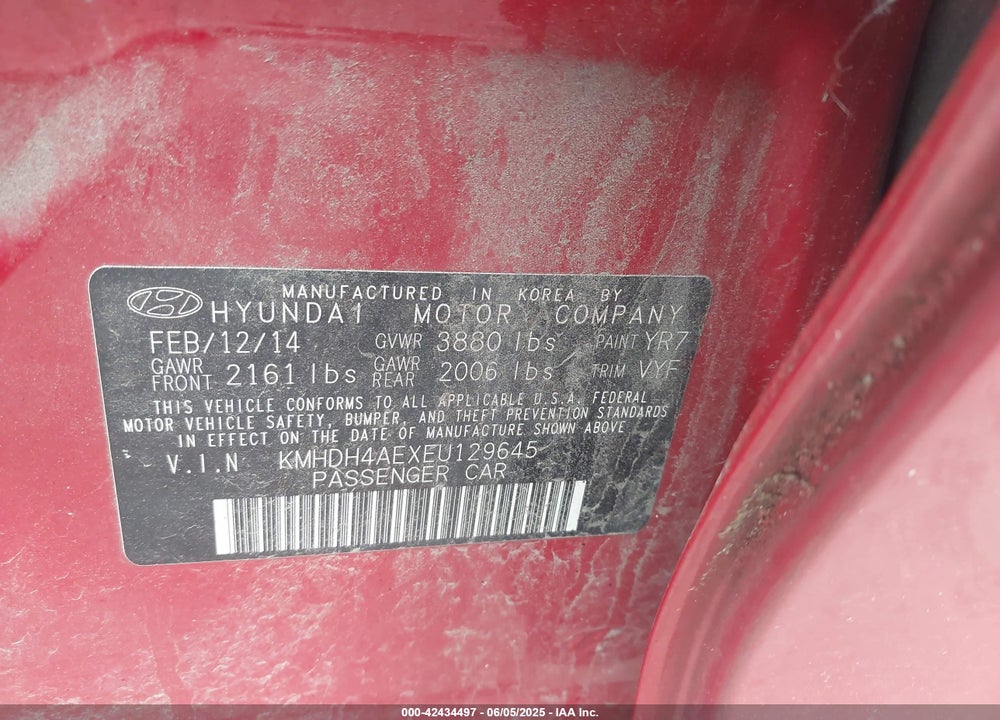 2014 HYUNDAI ELANTRA LIMITED VIN: KMHDH4AEXEU129645