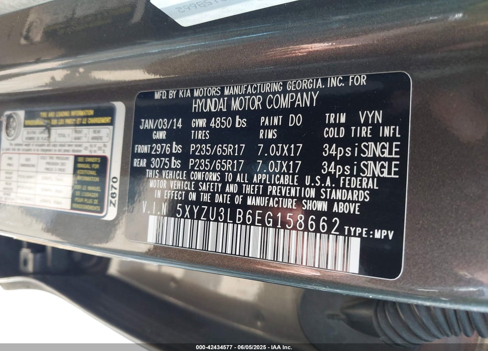2014 HYUNDAI SANTA FE SPORT VIN: 5XYZU3LB6EG158662