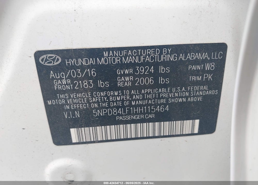 2017 HYUNDAI ELANTRA SE VIN: 5NPD84LF1HH115464
