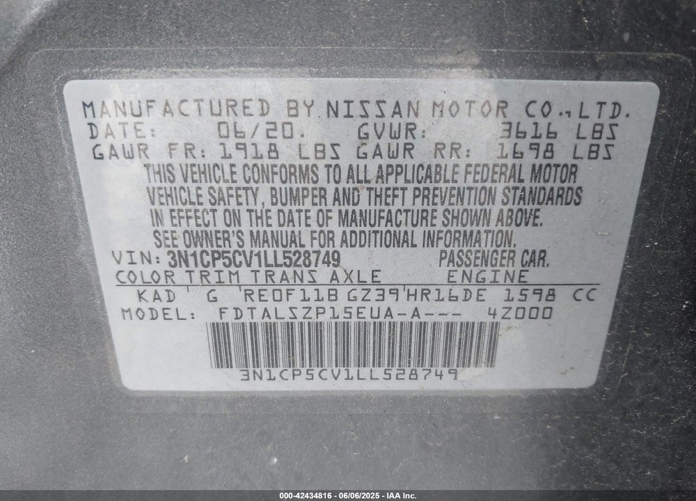 2020 NISSAN KICKS VIN: 3N1CP5CV1LL528749