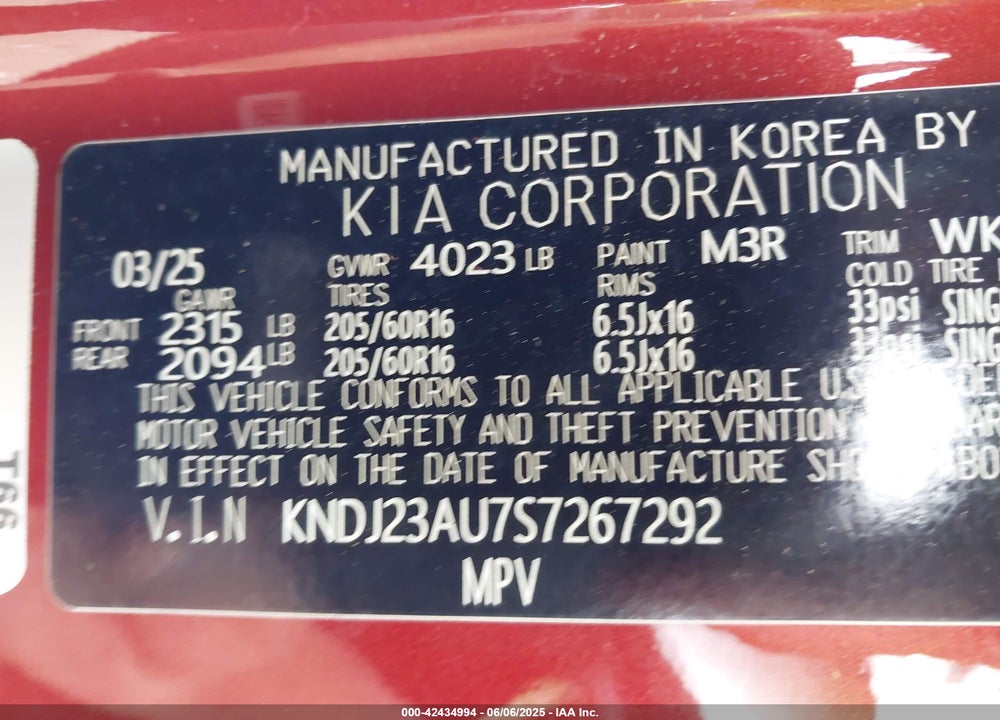 2025 KIA SOUL VIN: KNDJ23AU7S7267292