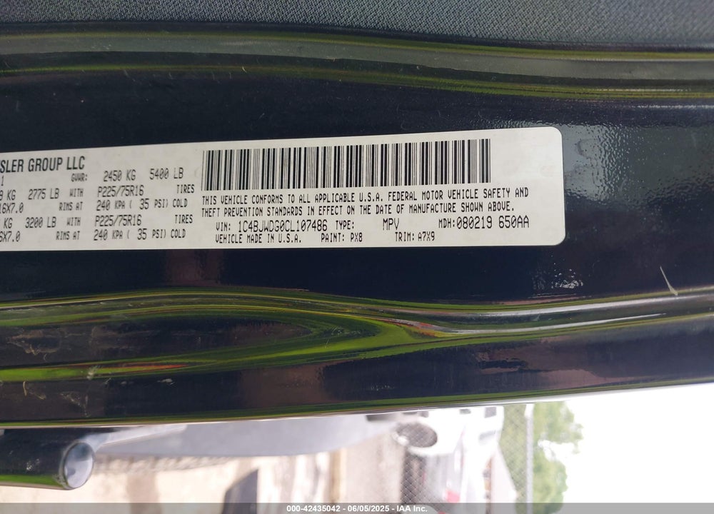 2012 JEEP WRANGLER UNLIMITED VIN: 1C4BJWDG0CL107486