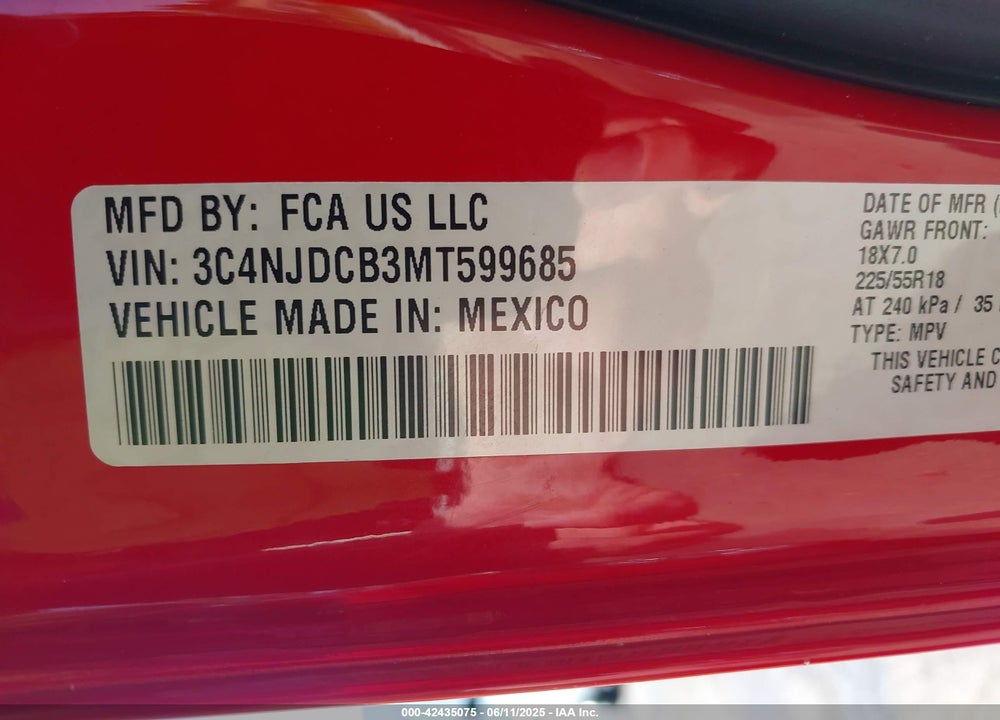 2021 JEEP COMPASS LIMITED 4X4 VIN: 3C4NJDCB3MT599685