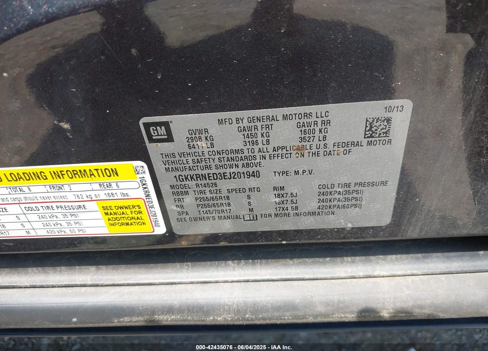 2014 GMC ACADIA SLE-1 VIN: 1GKKRNED3EJ201940
