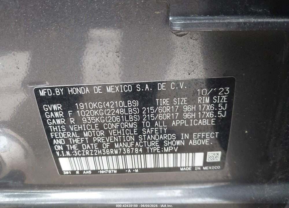 2024 HONDA HR-V VIN: 3CZRZ2H36RM738784